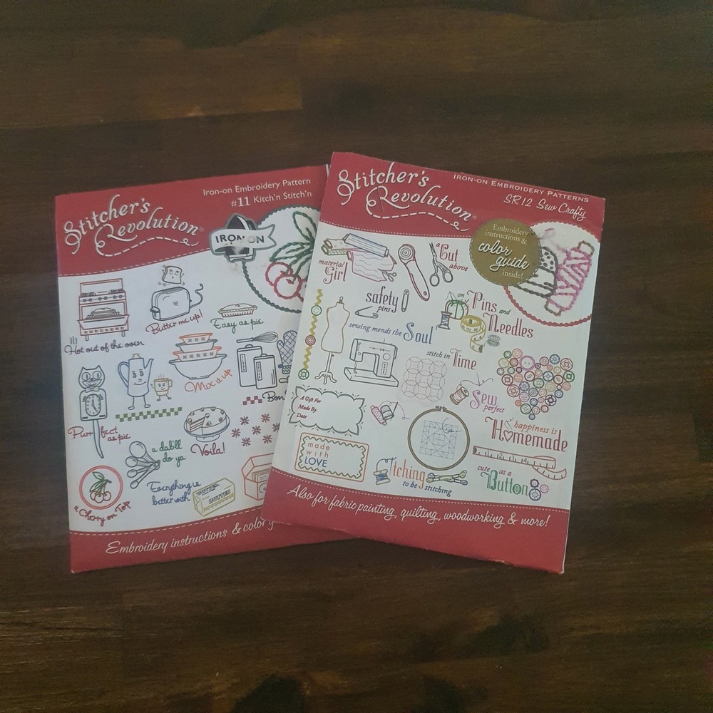 Stitchers Revolution Iron-On Embroidery Patterns Kitch'n Stitch'n Sew Crafty 2pk